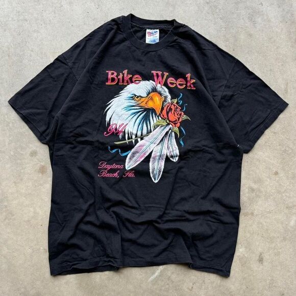 Vintage 90s bike week motorcycle graphic t shirt size xxl 2xl bald Eagle - Picture 1 of 5